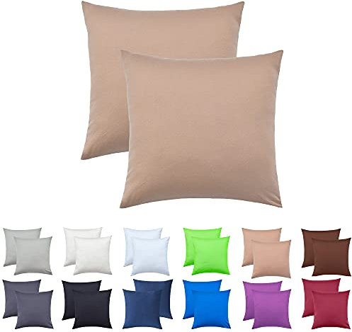 NatureMark 2er Set Jersey Kissenbezüge – Elastisch, weich, atmungsaktiv und hautfreundlich – Waschbare Kissenhülle - 80x80 – Sand/Beige