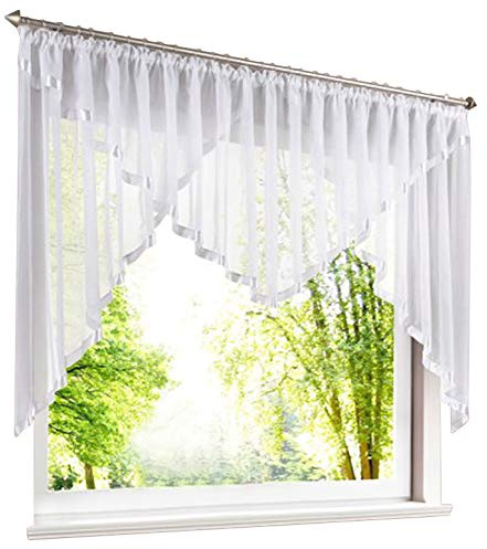 BAILEY JO Scheibengardine Voile mit Satinband Scheiben Gardinen Modern Raffrollo mit Kräuselband (HxB 120x600cm, weiß)