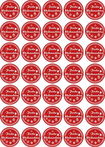 Frohe Weihnachten - Aufkleber für Weihnachten 35 Stück - rot Vintage - Labels - Stickers - Weihnachtskalender - Weihnachten - Advent - rund - zum Aufkleben für Geschenke oder Karten