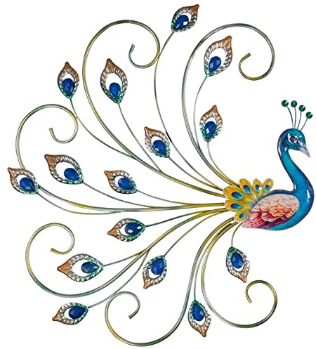 CIM Metall Wand-Deko - Stolzer Pfau 59cm - tierische 3D Wandbilder - Wandschmuck inkl. praktischer Wandbefestigung - lebhafte Wandskulptur