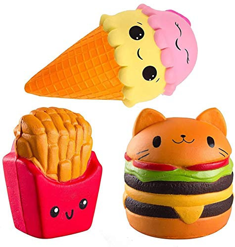 ZhengYue 3 Stück Kawaii Squishy Spielzeug - Eiscreme Hamburger Fries Squeeze Stress Squishies Langsam Dekompression Creme Duftenden Geschenk für Kinder Erwachsene Mädchen Jungen