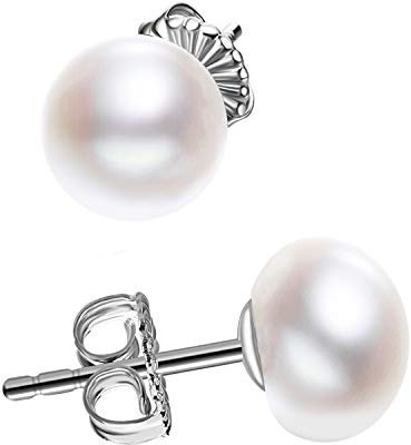 Classic Dainty 925 Sterling Silver 6mm White Freshwater Cultured Pearl Stud Earrings for Women