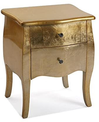 Versa Cagliari Nachttisch Kleiner oder zusätzlicher Tisch für das Schlafzimmer oder das Wohnzimmer, mit 2 Schubladen, Maßnahmen (H x L x B) 60 x 39 x 50 cm, Holz, Farbe: Golden