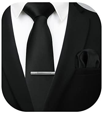 HISDERN Herren Hochzeit Schwarz Krawatten und Einstecktuch krawattenklammer Set Einfarbige in verschiedenen Farben