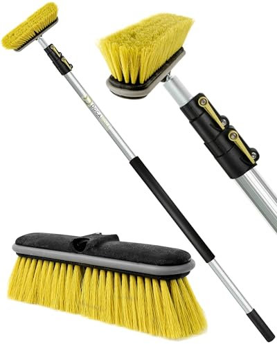 DocaPole - Bürste mit mittelharten Borsten und Verlängerungsstange - mit Teleskopstange als Langstiel-Reinigungsbürste und Deckbürste - für Decks, Hausfassade, Garage, Hof etc - 28-cm-Bürste - 3,5 m