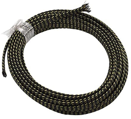 Othmro 1Pc Cable Management Sleeve, Braided Cable Tidy Black and Gold, 5m Cable Organizers Cable Protector Wire Tidy for TV/PC USB Cable, 6mm Width