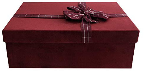 Emartbuy Velvet Twin Wine Whisky Bottle Gift Box, Burgundy Gift Box and Striped Decorative Ribbon