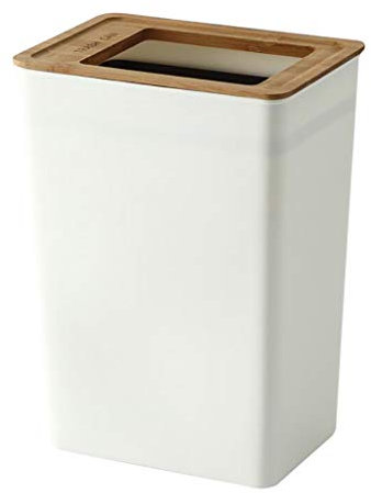 FCSFSF Poubelle Rectangulaire en Plastique Poubelle, Maison Cuisine Poubelle Blanche, Poubelle en Bois avec Seau Doublure Amovible pour Salle De Bains De Bureau 9l 20.5x14x32cm (8x6x13inch)