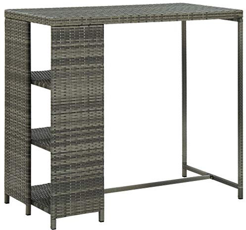 vidaXL Grey Poly Rattan Bar Table with Steel Frame and Storage - Versatile Counter for Dining, Kitchen, Pub, Garden, 120x60x110cm