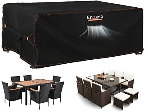 Enzeno Garden Furniture Covers,180X120X74cm Waterproof,420D Heavy Duty Oxford Fabric Outdoor Patio Table Cover with Air Vent for Chair and Table Cover