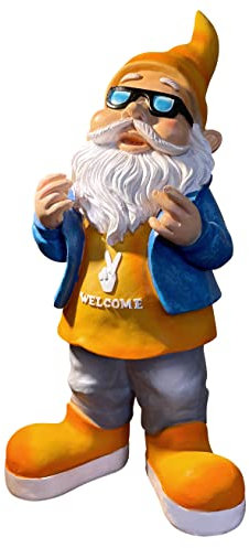 SEWAS Gartenzwerg, Welcome Rocker Gartenfigur, 40 cm, handbemalt, wetterfest, Kunstharz, Dekofigur für Innen und Aussenbereich