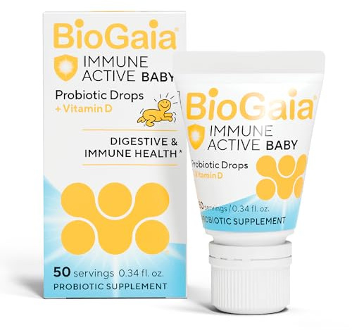 BioGaia Immune Active Baby Probiotic Drops + Vitamin D | for Babies & Toddlers 0-36 Months | Supports Digestive & Immune Health | Allergen, Dairy, Soy & Gluten Free | 50 Day Supply