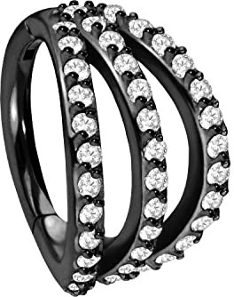 PIERCINGLINE Segmentring Clicker Chirurgenstahl | 3 RINGE + EINGEFASSTE KRISTALLE | Piercing Ohr Helix Conch | Farb & Größenauswahl