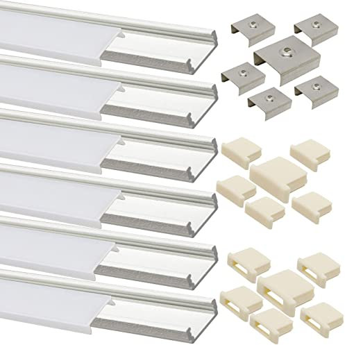 Lumonic 6x1m LED Aluminium Profil weiss mit Abdeckung I Aluprofil LED Stripes mit Endkappen+Klammern I Alu LED Profil, LED Strip Kanal milchig, LED Al