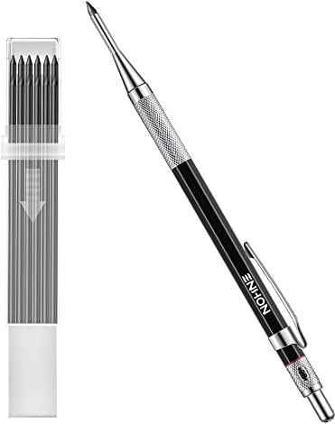 Enhon [NEW] 2mm Tieflochmarker Bleistift Baustelle mit 13 Bleistiftminen, Zimmermannsbleistift mit Anspitzer, Langnasiger Tiefes Loch Tischler Bleistift Markieren auf Holz, Metall - Schwarz
