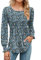 Rapbin Womens Pleated Tunic Tops Long Sleeve Blouses Floral O Neck Top Ladies Tshirts Loose Elegant Spring Autumn Shirts Blue Printed M