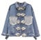 QIUFEN Jeansjacke Für Damen - Mode Blau Nieten Perle Disc Schnalle Revers Denim Jacke Frauen, Lose Langarm Schlanke Ultrakurze Oberbekleidung, Große Größe Big Pocket Cropped Denim Jacke, Blau, XL