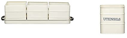 KitchenCraft Living Nostalgia Indoor Metal Herb Pots and Tray Set, 39 x 12 x 10 cm - Antique Cream & Living Nostalgia, Kitchen Utensil Holder, Metal, 15 x 16 cm, Antique Cream