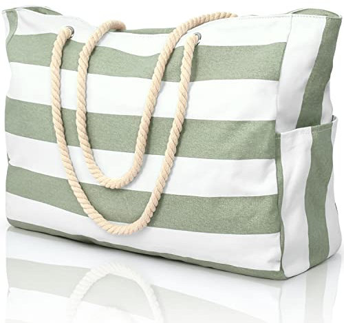 oscaurt Beach Bag, Large Beach Bags for Women, Waterproof Beach Tote Bags with Zip and Rope Handle, Summer Beach Bags Holiday Essentials Travel Bag Shopping Shoulder Handbags for Pool Gym Picnic