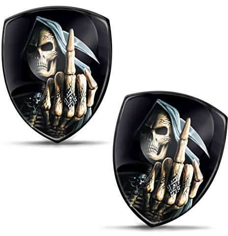 SkinoEu 2 x Aufkleber 3D Gel Silikon Schädel Totenkopf Mittelfinger Stickers Autoaufkleber Auto Motorrad Fahrrad Fenster Telefon Laptop PC Tablet Tür KS 100