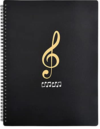 Ordner A4 Noten Schwarz, Wasserdicht Musik Präsentationsmappe A4 mit 60 Hüllen, Doppelseitiger KlavierNoten Halter Aufbewahrung, Professionell Notenmappe für Notenblätter Chor Musiker Anfänger (B)