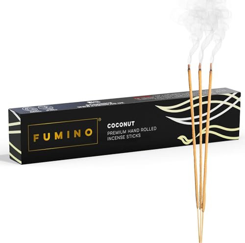 Fumino® Kokosnuss Handgemachte Räucherstäbchen - 14 Stäbchen pro Box (15g) Masala Agarbatti Joss Duftstäbchen für Entspannung, Meditation, Linderung von Stress und Ängsten - Dekoration