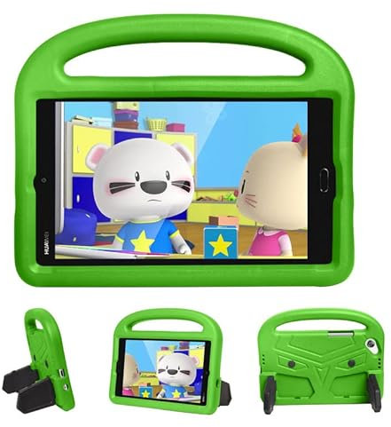 Kids Case For Huawei MediaPad M3 T3 T8 8.0 Inch, Tablet Case Kids Friendly Lightweight, Handle with Stand, Soft EVA Foam Shockproof Protective Cover, Green