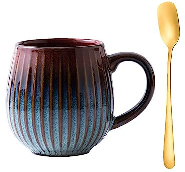 Xfeyaqlo Tasse Céramique émaillée 550ml, Grande Tasse Céramique, Tasse a Cafe Rayures Convient à La Maison et Au Bureau (Rouge Dégradé)