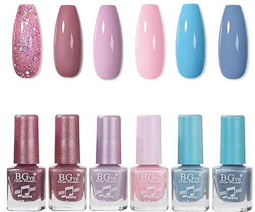 Colorful Nail Polish - Nude Nail Varnish Sets - Quick Drying Purple Pink Glitter 6 Colors Nail Polish Set - Oil-Based Formula Nail Varnish Gift Set - No Need Cured