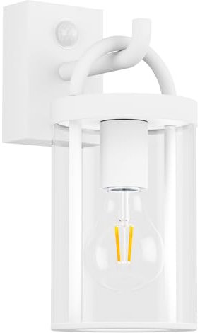 Klighten Außenwandleuchte Vintage Industrial, Weiß Wandleuchte Außen mit Bewegungsmelder, E27 Außenlampe, Aluminium Wandlampe Industrie, für Terrasse Garten Fassaden, 40W Max, IP44, ohne Leuchtmitte