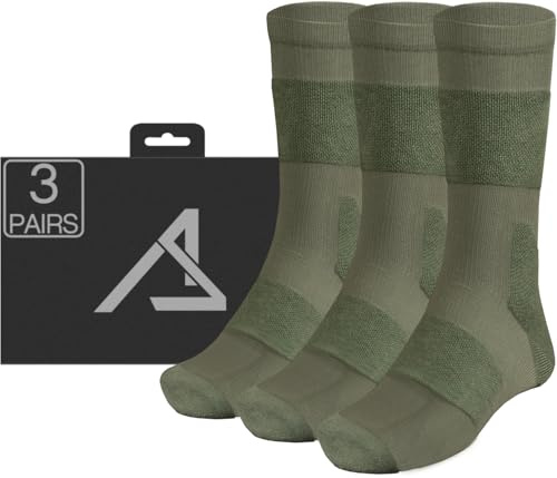 ACE Schakal Socken - 3 Paar taktische Strümpfe mit Merino-Wolle & Antiblasen-Polster - Wandern & Trekking - Grün - 42-44.5