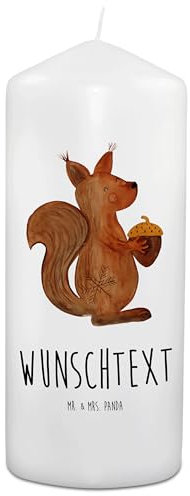 Mr. & Mrs. Panda Personalisierte Kerze Eichhörnchen Weihnachten 15 x 7 cm - Geschenke, Bienenwachskerze Mit Wunschname, Duftkerze Namen, Osterkerze, Vogel, Frohe, Weihnachtsgruß, Neujahr, Guten Rutsch