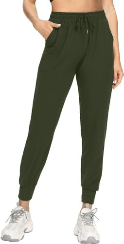 EUHOM Jogginghose Damen Sporthose Lang Yogahose High Waist Trainingshose Freizeithose Leichte Sweathose Damenhose mit Gummizug für Sport Yoga Fitness(Armeegrün, M)