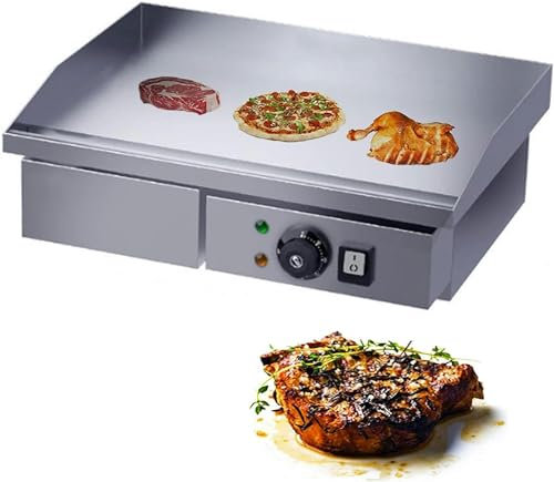 Piastra Elettrica da 220 V, Piastra Elettrica da Cucina in Acciaio Inossidabile Griglia Professionale Liscia Bistecchiera da Bar Ristorante, Temperatura Variabile da 50°c a 300°C per Cucinare,820-1pc