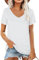 AirMood T-Shirt d'été décontracté à Manches Courtes et col en V pour Femme, Blanc, M