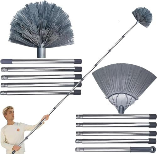 Kit de Plumero de Alto Alcance de 20 pies – Plumero de Techo Alto y Plumero de telaraña con Poste empalmable de 3 a 14 pies – Cabezales para Limpiar techos Altos, persianas y telarañas