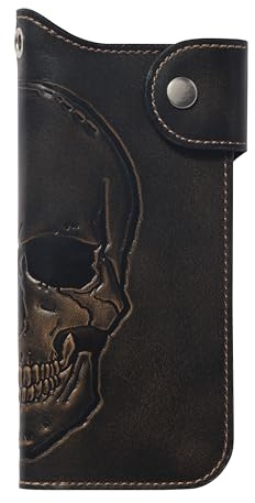 House of Jack Co. Skull Biker Wallet for Men, Long Motorcycle Wallet with Grommet & Snap Closure, Full-Grain Cowhide Leather, Vintage Black (Chain Not Included)
