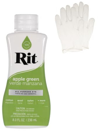 Rit Dye - Tinte líquido para tela, para manualidades, ropa y decoración, botella de 8 onzas, verde manzana (guantes incluidos)
