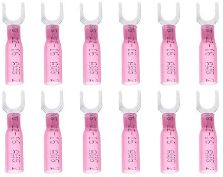 Teansic Heat Shrink Fork Connectors, 100Pcs, 22-16AWG Insulated Spade Terminals, Red, Copper, Waterproof U-Type Electrical Wire Connector