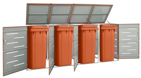 Cosisti Abri Poubelle Exterieur Quadruple Abri pour Poubelle Quadruple Conteneur pour 4 poubelles Cache-Poubelle Couvercle de Poubelle, Cache Poubelle Abri INOX-Orange-4 poubelles