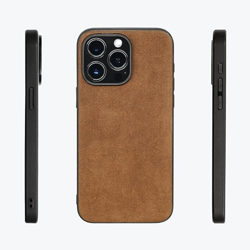 ALTRAALMA for Alcantara Back-Wrap Phone Case for iPhone 13 Series, Handmade Back-Wrap Italian Synthetic Suede Cover, Compatible with Mag-Safe Wireless Charging (for iPhone 13 Pro, Brown)