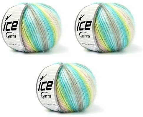 Ice Yarn Picasso (3er-Pack) hellglänzendes Garn, Strickgarn, Häkelgarn für Heimwerker, Handstricken, 44% Acryl, 56% Polyester (3 x 1,2 m, 154 g), (Gelb, Babyrosa, Türkis)