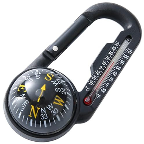 Kompass Wanderüberleben 1PC wasserdichte Kunststoff Wanderkompass mit Carabiner und Thermometer Clip auf kleinem Taschenkompass Schlüsselbund für Outdoor Survival Campingzubehör Kompass Wander