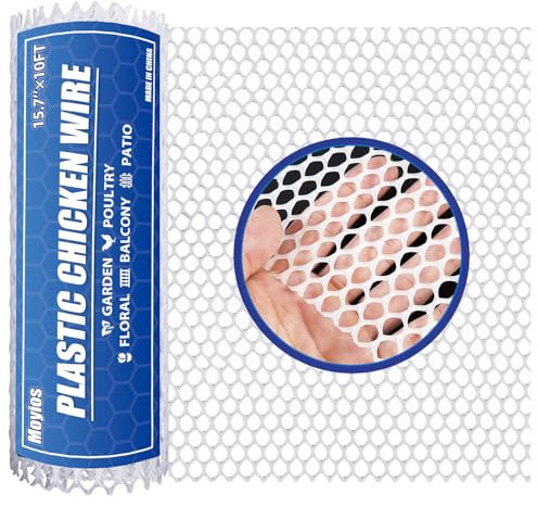 Moyios Grillage en plastique blanc pour poulet, 40 cm x 3 m, 500 g/m² – pour jardin, volaille, chien, lapin, artisanat, clôture agricole et florale – Grillage en plastique durable pour clôture et