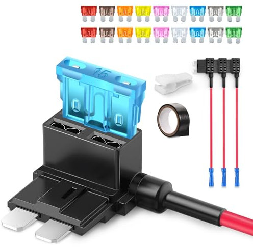 JOREST 4Pcs 16AWG Standard Portafusibles 12v Fusibles Coche Adaptador, Robacorrientes Add-a-Circuit Porta Fusibles avec 18Pcs Estándar (2A 3A 5A 7.5A 10A 15A 20A 25A 30A) Fusibles Automobiles