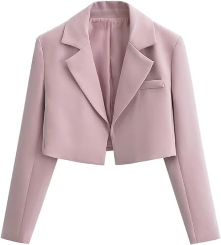 Moda Donna Blazer Corto Elegante da Lavoro per Ufficio - Giacca Sciolto Casual Con Risvolto (Rosa, S)