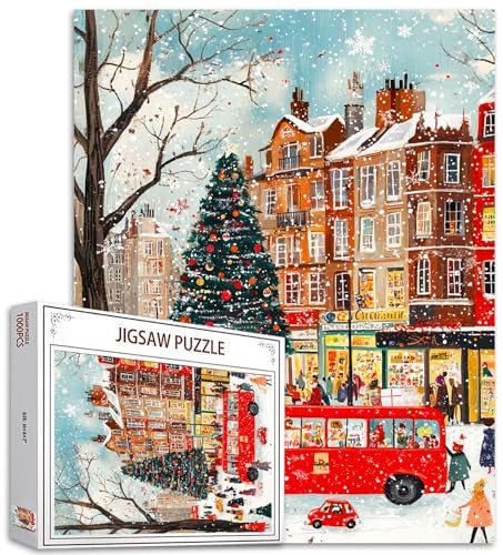 Weihnachtsbaum 1000 Stück Puzzles für Erwachsene Winter Snow Puzzles Xmas Market Puzzle Craft DIY Puzzles Herausfordernde Familienaktivität für Spieleabende Kunst Wanddekoration DIY Puzzle Geschenke