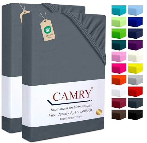Camry Spannbettlaken 2er-Set 90x200cm - 100x200cm Grau Baumwolle Bettlaken Jersey Spannbetttuch Oeko-Tex