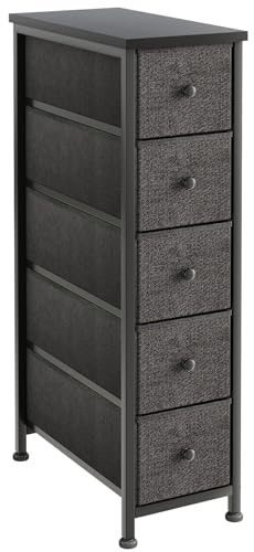 MUTUN Narrow Chest of Drawers, 24cm Wide 5 Drawer Dresser, Black | Fabric Dressers, Storage Drawers, Dresser for Bedroom, Living Room, Entryway, Closet, Slim Bathroom Storage Unit