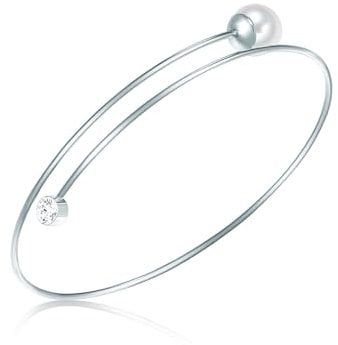 Lulu Jane Damen Armband aus Messing mit rund Muschelkernperle ca. 8,0 mm Glaskristall Perlenarmband silber